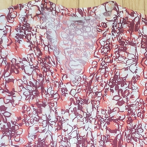 eShakti Womens Button Front Floral Top XL 18 Peplum Shirt 3/4 Roll Tab Sleeve - Picture 8 of 9